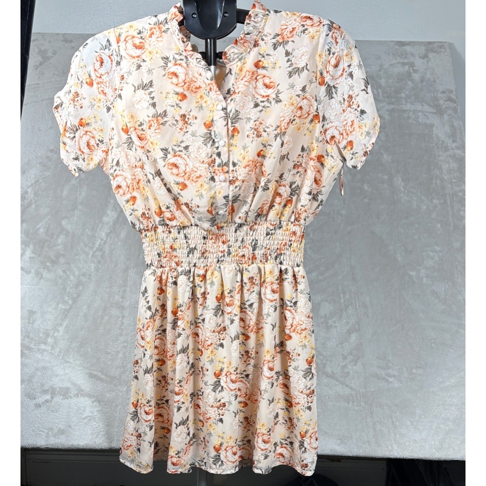 Justify Women's Floral Smocked Waist Mini Dress Size Large Boho Cottagecore